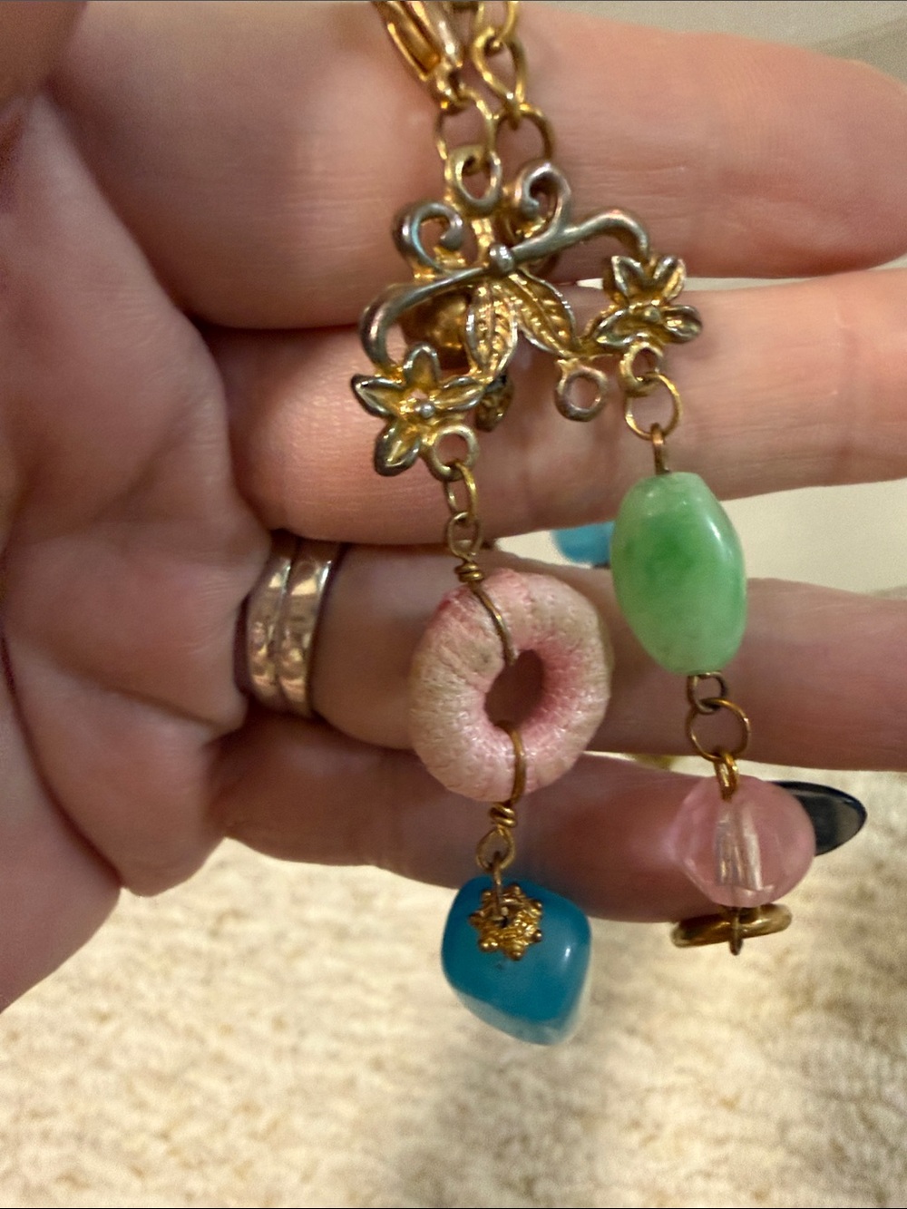 Sarah Coventry Multicolor Pendant under the sea bracelet Pink, Green & Blue